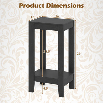 2-Tier Nightstand End Side Wooden Legs Table for Bedroom-Black