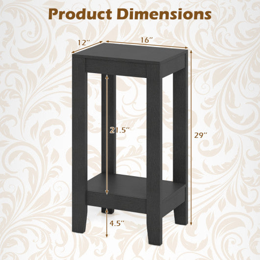 2-Tier Nightstand End Side Wooden Legs Table for Bedroom-Black