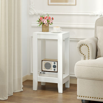 2-Tier Nightstand End Side Wooden Legs Table for Bedroom-White