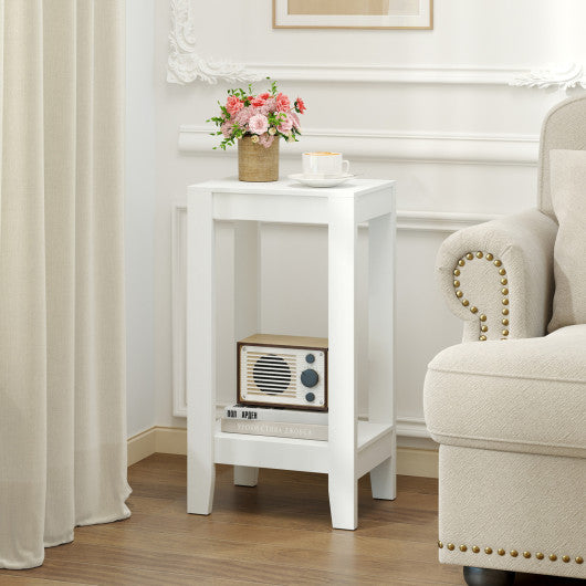 2-Tier Nightstand End Side Wooden Legs Table for Bedroom-White