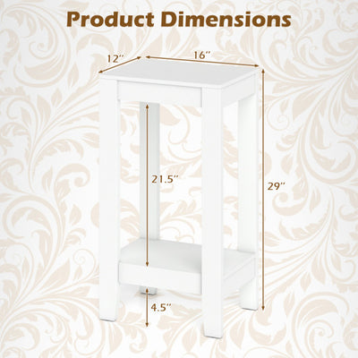 2-Tier Nightstand End Side Wooden Legs Table for Bedroom-White