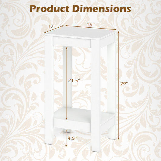 2-Tier Nightstand End Side Wooden Legs Table for Bedroom-White