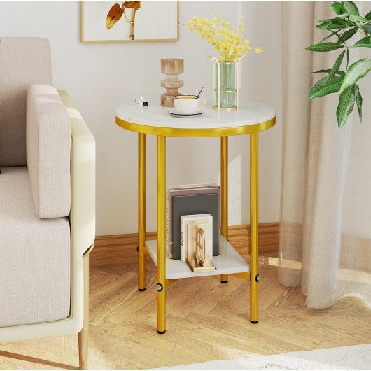 2-Tier Round Coffee Table with Storage Shelf-2