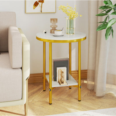 2-Tier Round Coffee Table with Storage Shelf-2