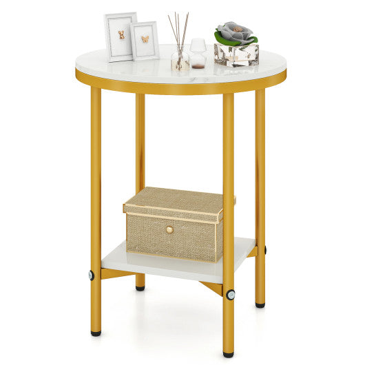 2-Tier Round Coffee Table with Storage Shelf-2