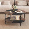 2-Tier Round Coffee Table Metal Frame with Storage Shelf-Rustic Brown