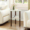 2-Tier Round End Table with Clear Tempered Glass Top and Shelf-Brown
