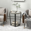 2-Tier Round End Table with Storage Shelf and Metal Frame-Oak