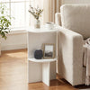 2-Tier Round Side Table with Storage Shelf for Small Space-White