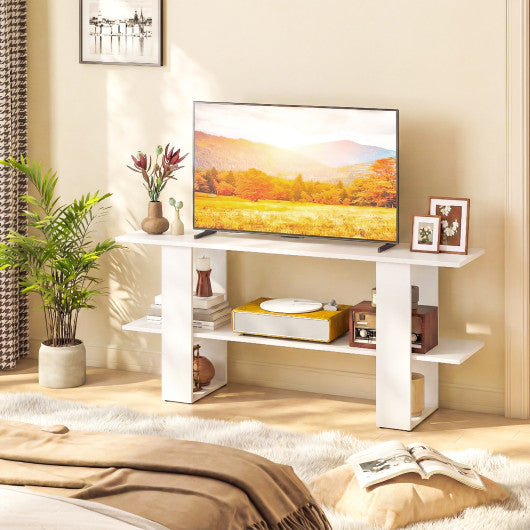 2-Tier TV Stand with Storage for TVs up to 55 Inch Console Table with Open Shelf-White