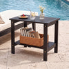 2-Tier Wood Patio End Table with Slatted Tabletop and Storage Shelf for Backyard-Black - Black