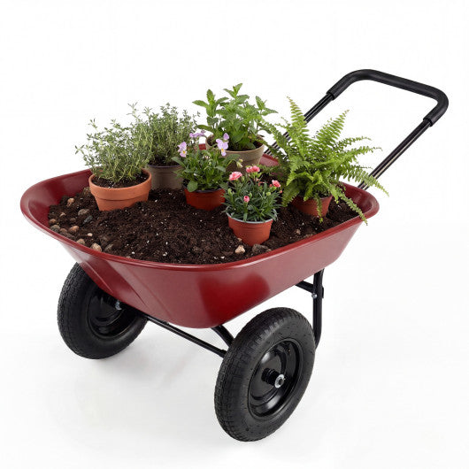 2 Tire Heavy-duty Dolly Utility Cart Wheelbarrow Garden Cart-Red