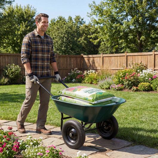 2 Tire Wheelbarrow Garden Cart Heavy-duty Dolly Utility Cart-Green