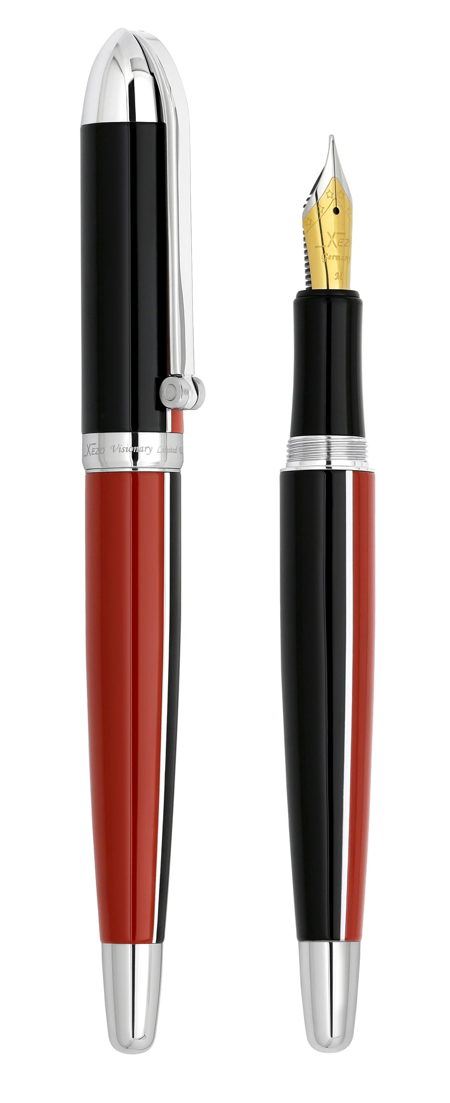 Visionary® Brass & Aluminum Enameled Fountain Pen (Medium Nib) - Red / Black