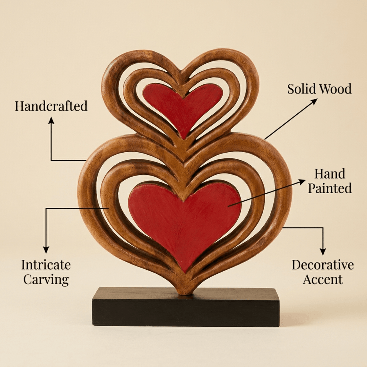 Wooden Heart Sculpture – Twin Souls, Acacia Wood