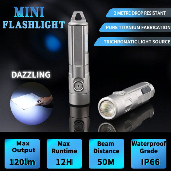 Tri Color Titanium Alloy LED Flashlight Pocket EDC Rechargeable Small Powerful Flashlight High Lumens Wautton Outdoor Gear