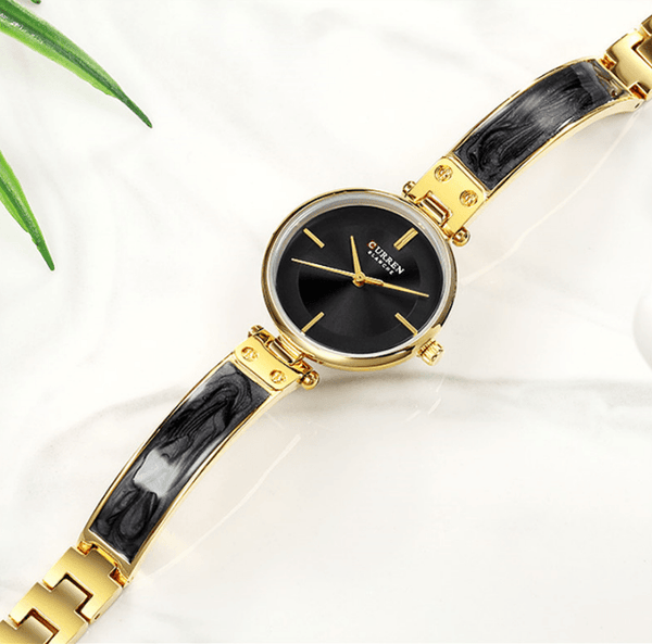 Womens Elegant Stainless Steel Watch With Ceramic Bracelet In Shimmering Marble Colors