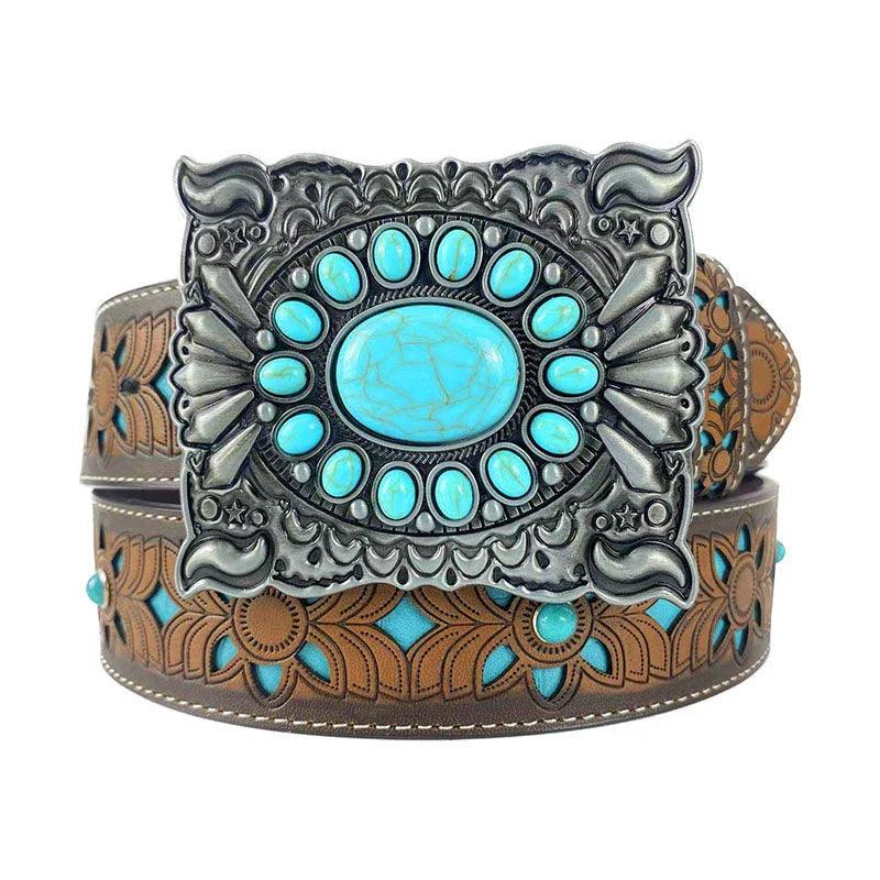 TOPACC Western Turquoise Belts - Square Turquoise Buckle#1 Copper/Bronze - Gifts for You 'n Me