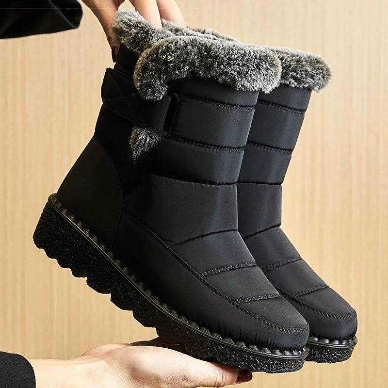 Women’s Waterproof Fur-Lined Ankle Boots – 2025 Trend Low-Heel Winter Shoes for Everyday Comfort