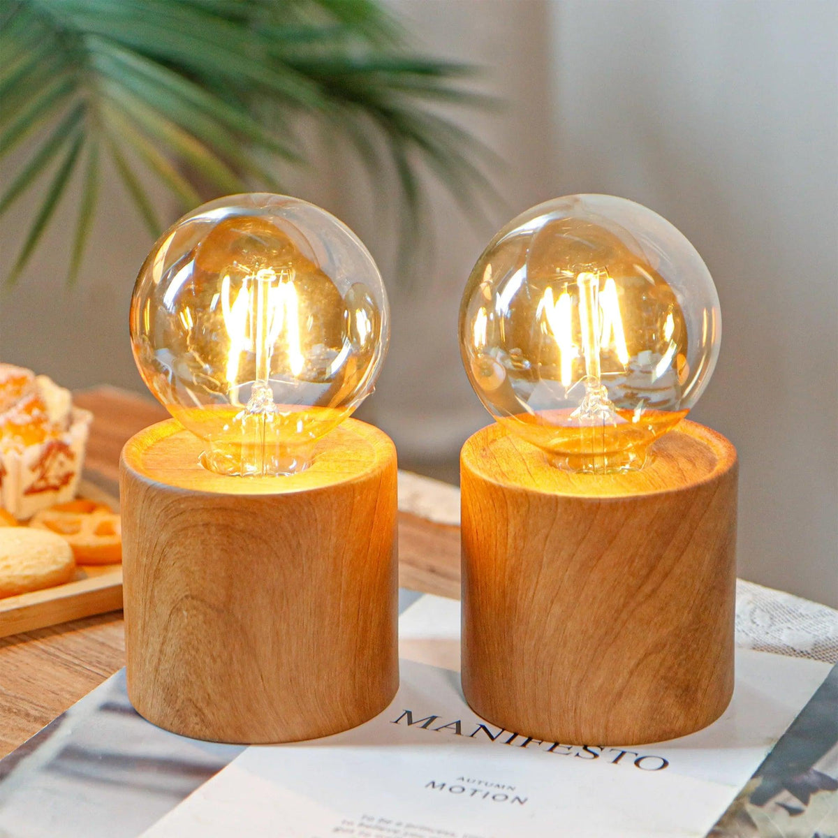 Set of 4 Wood Grain Table Lamp 6.5