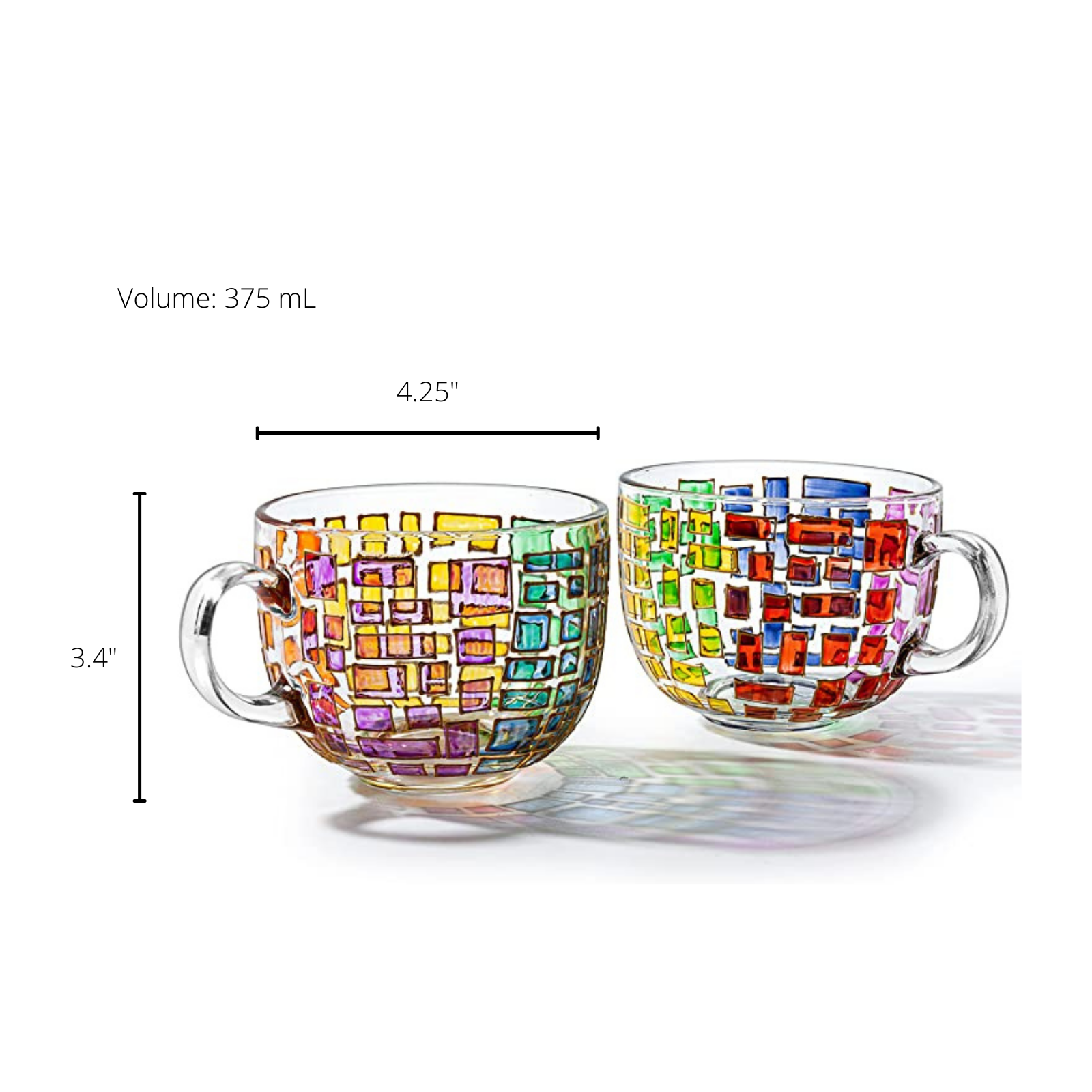 The Wine Savant Renaissance Stained Glass Windows Mugs, Artisanal Hand Painted Set of 2 - Gift Idea for Her, Him, Birthday, Mom, Housewarming - Art Deco Coffee and Tea Set 3.5