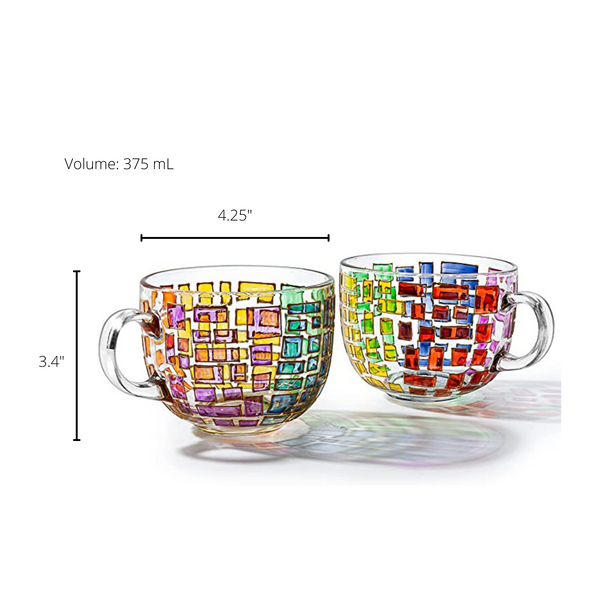 The Wine Savant Renaissance Stained Glass Windows Mugs, Artisanal Hand Painted Set of 2 - Gift Idea for Her, Him, Birthday, Mom, Housewarming - Art Deco Coffee and Tea Set 3.5