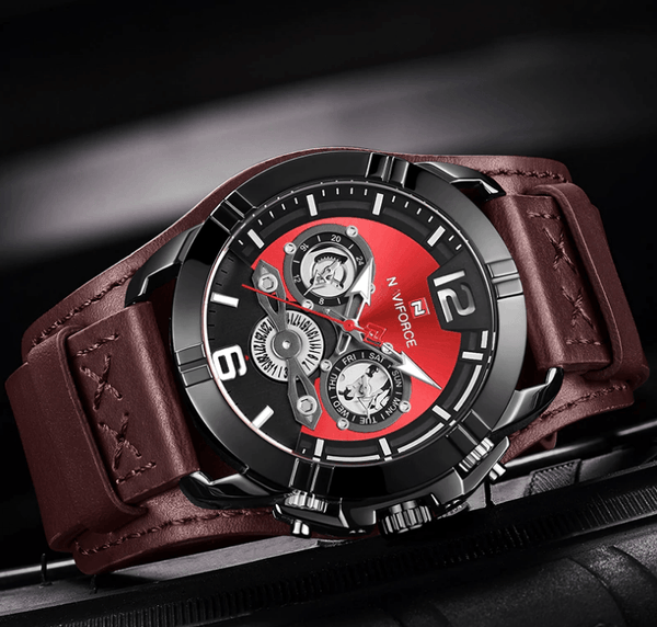 Men's Leather Waterproof Watch With Chronometers And Fluorescent Hands Excellent Design Perfect Gift