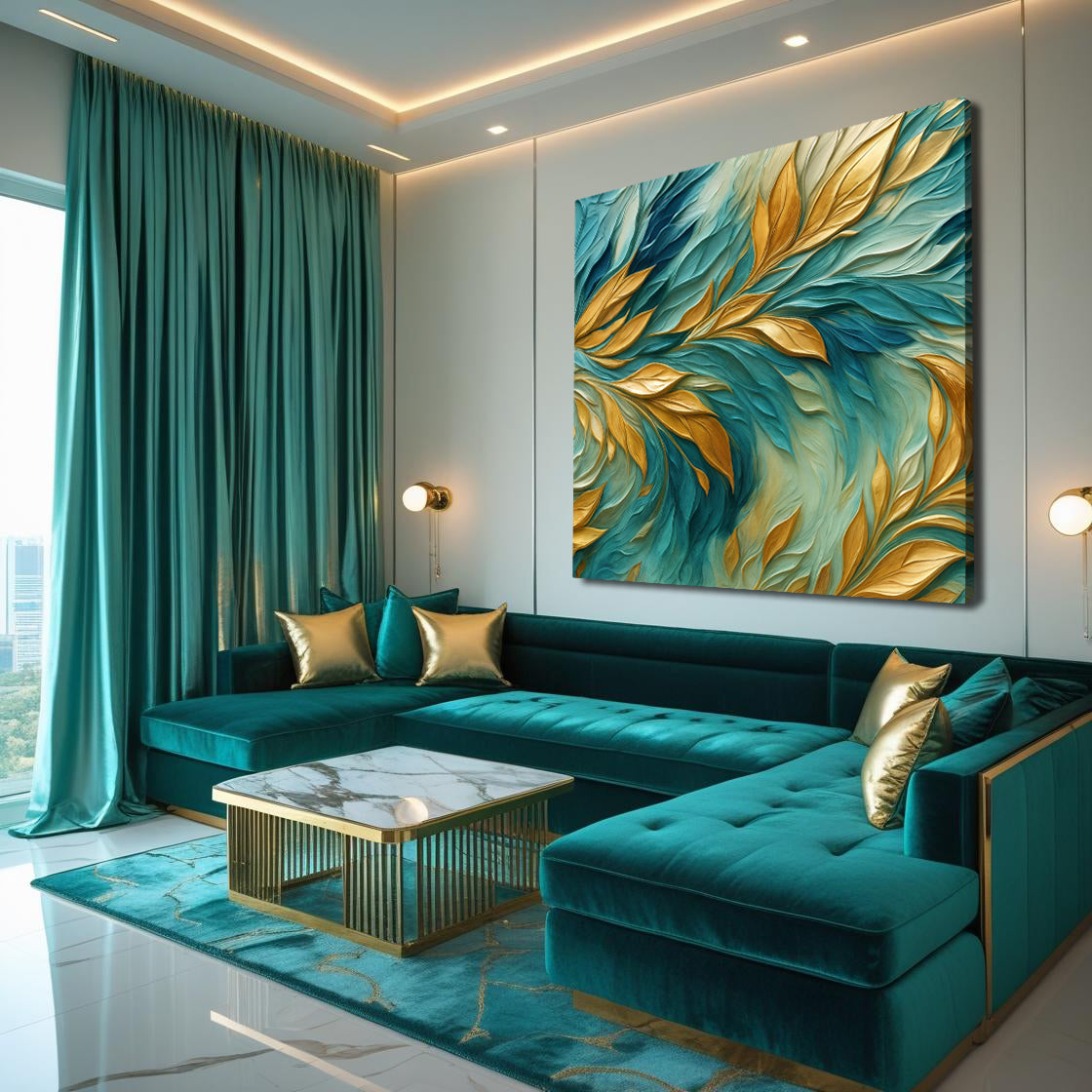 Abstract Gold And Blue Frosty Wall Art Tailored Canvases