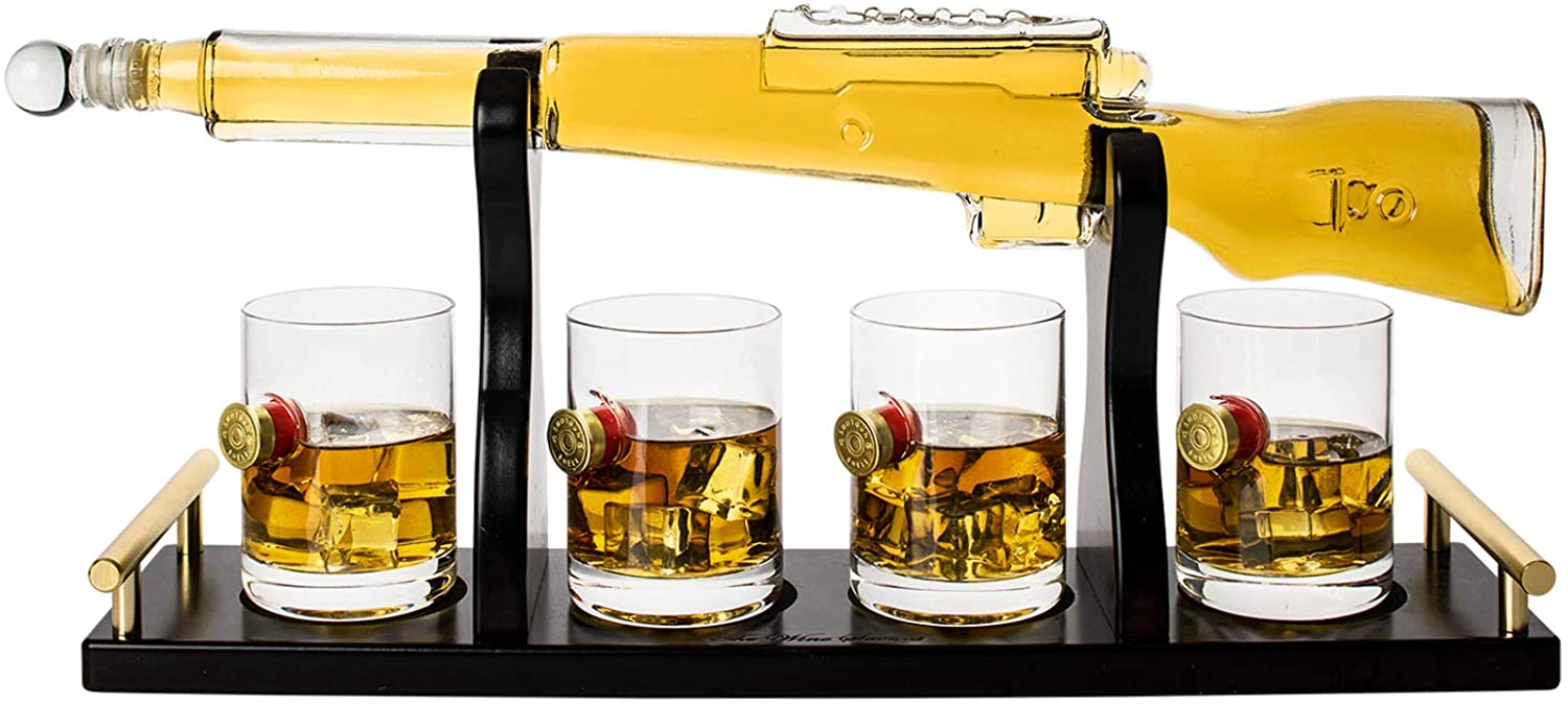 Shotgun Gun Large Whiskey & Wine Decanter Set Bullet Glasses - Limited Edition Elegant Rifle Gun Whiskey Decanter 22.5