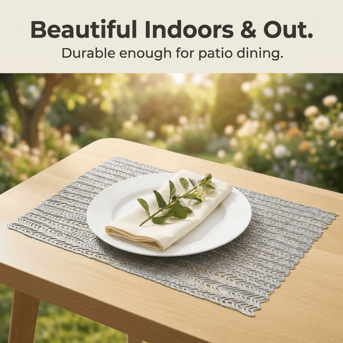 PVC Placemats - Silver Set of 6 | Heat Resistant Non Slip Table Mats for Dining