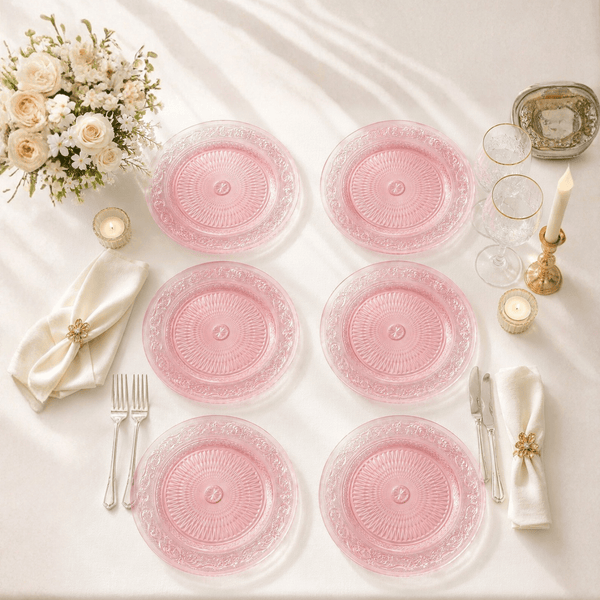 Blush Vintage Glass Plate, Set of 6