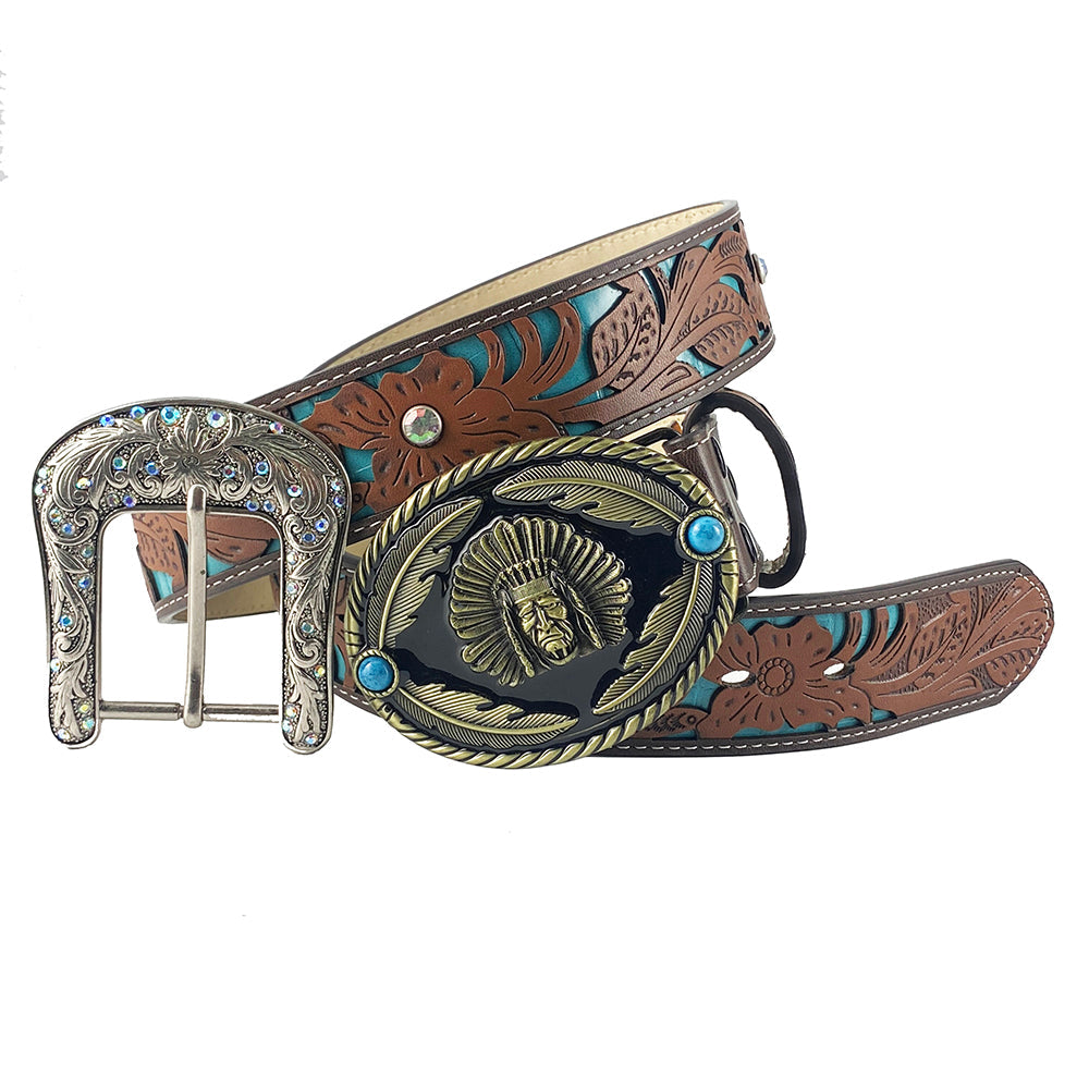 TOPACC Western Turquoise Belts - Indians Belt Buckle Copper/Bronze