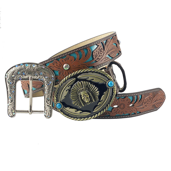TOPACC Western Turquoise Belts - Indians Belt Buckle Copper/Bronze