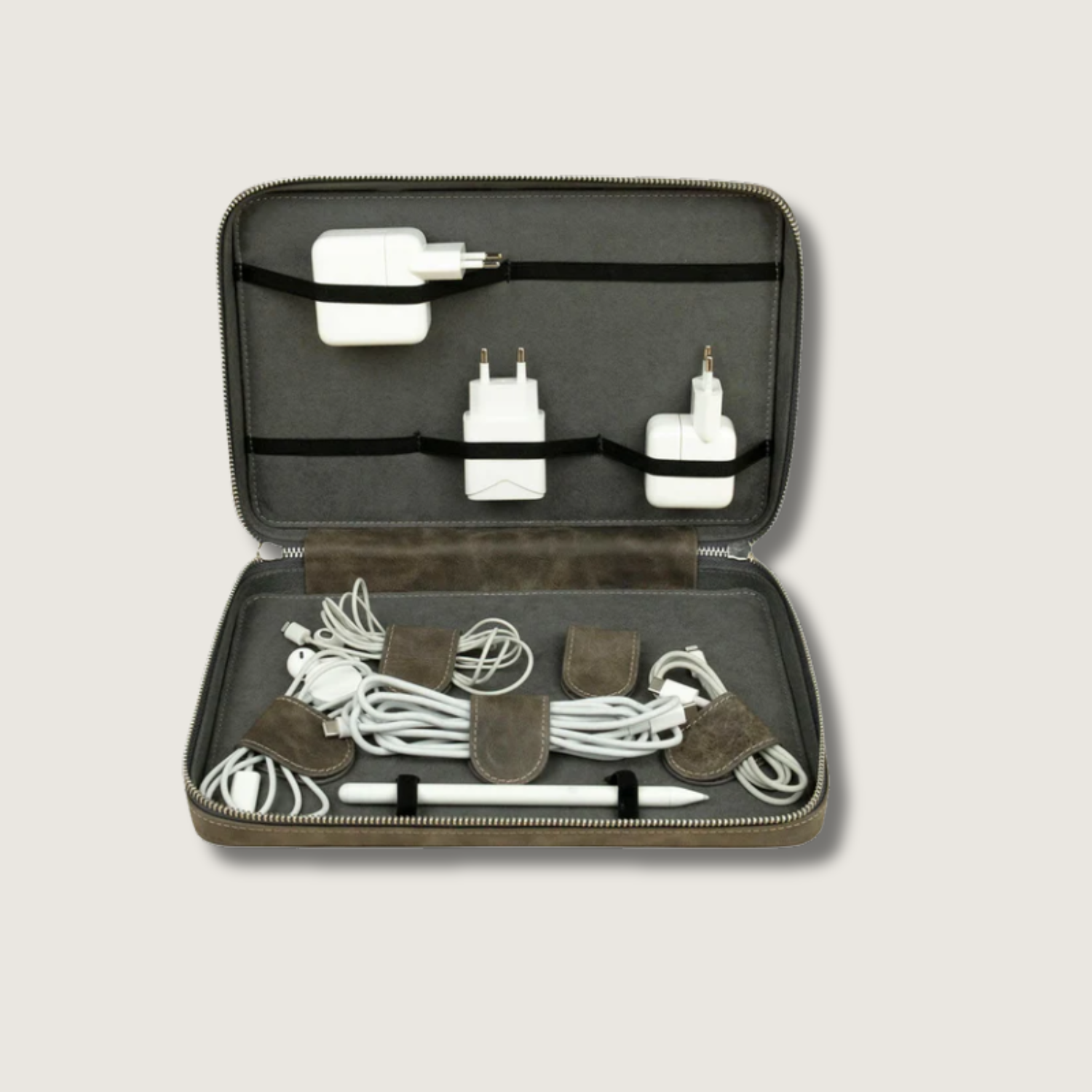 Leather Tech Organizer Case -Grey - Mobile