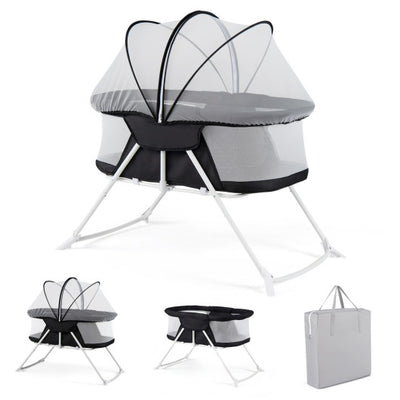 2 in 1 Baby Bassinet with Rocking Motion Foldable Bedside Sleeper with Breathable Mesh-Black