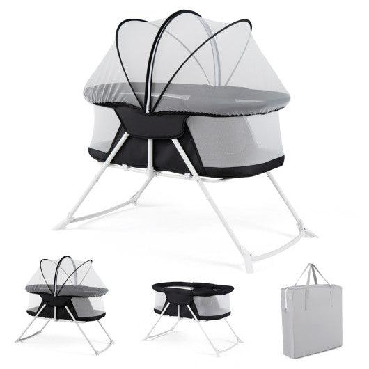 2 in 1 Baby Bassinet with Rocking Motion Foldable Bedside Sleeper with Breathable Mesh-Black