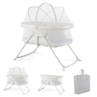 2 in 1 Baby Bassinet with Rocking Motion Foldable Bedside Sleeper with Breathable Mesh-Beige