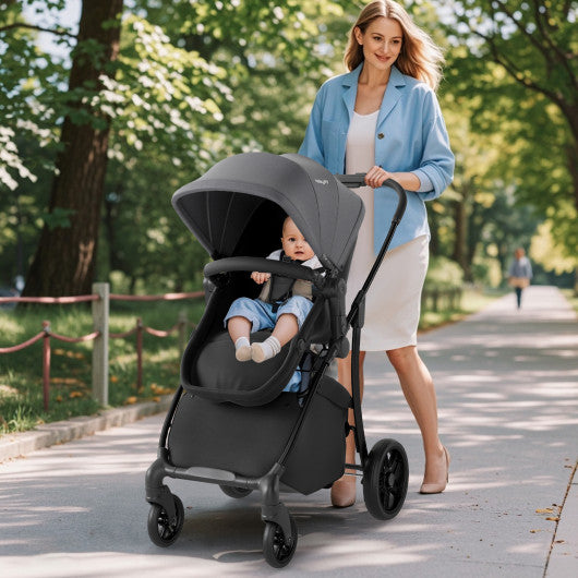2-in-1 Baby Stroller with Bassinet Mode and Reversible Seat-Gray