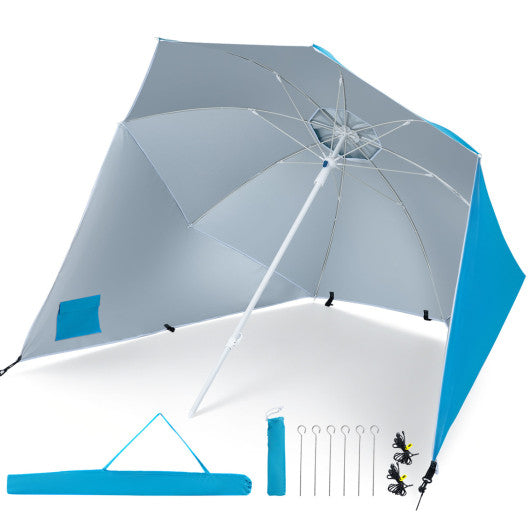 2-in-1 Beach Shelter Umbrella UPF 50+ with Side Panels for Camping Picnic-Turquoise