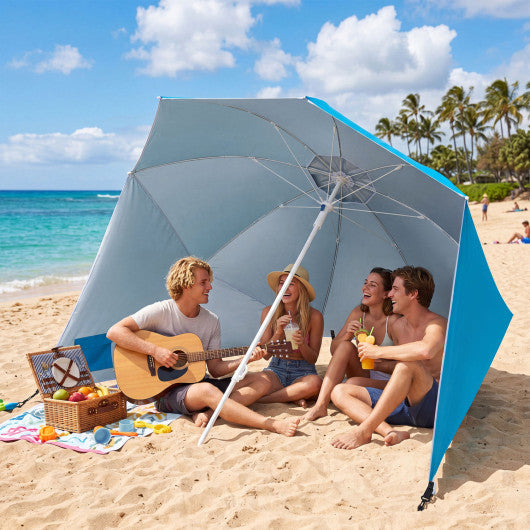2-in-1 Beach Shelter Umbrella UPF 50+ with Side Panels for Camping Picnic-Turquoise