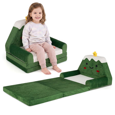 2-in-1 Convertible Kids Sofa to Lounger with Christmas Patterns-Green