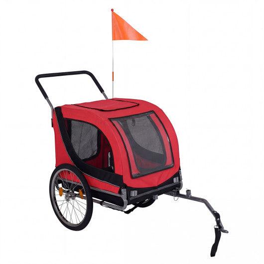 2-in-1 Dog Bike Trailer with Universal Bicycle Coupler-Red