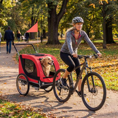 2-in-1 Dog Bike Trailer with Universal Bicycle Coupler-Red