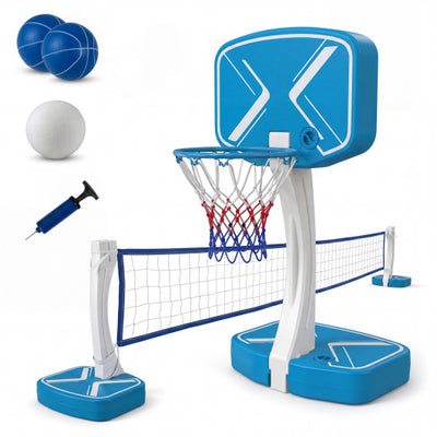 2-in-1 Pool Basketball Hoop and Pool Volleyball Net with Weighted Base