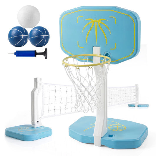 2-in-1 Pool Basketball Hoop and Pool Volleyball Net