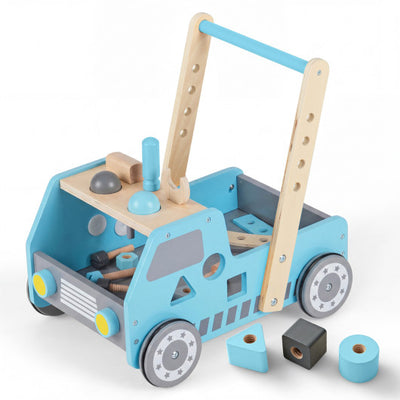 2-in-1 Wooden Baby Walker with Adjustable Speed and Bottom Storage-Blue