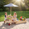 2-in-1 Wooden Sandbox with Foldable Umbrella and Convertible Picnic Table-Blue
