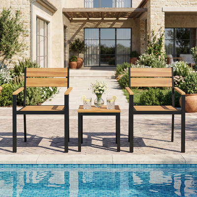 2 piece Outside Patio Dining Chair with Acacia Armrest for Backyard Garden