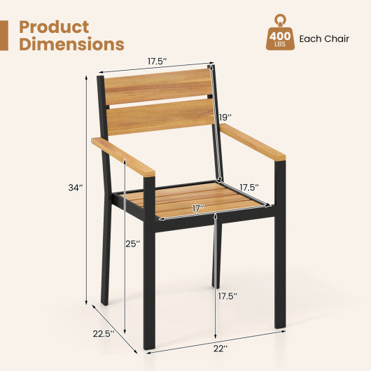 2 piece Outside Patio Dining Chair with Acacia Armrest for Backyard Garden