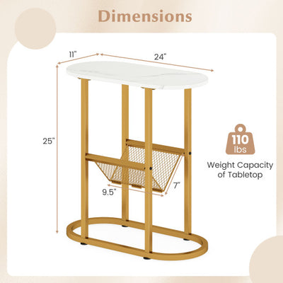 2-tier Industrial Oval Side Table with Mesh Shelf-White